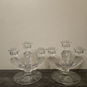 Clear Glass 3-Arm Candle Holder Centerpiece Candelabras